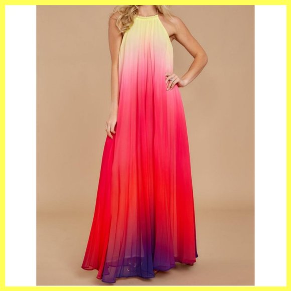 NWT Ombre Halter Pleated Maxi Dress SML - Picture 4 of 6